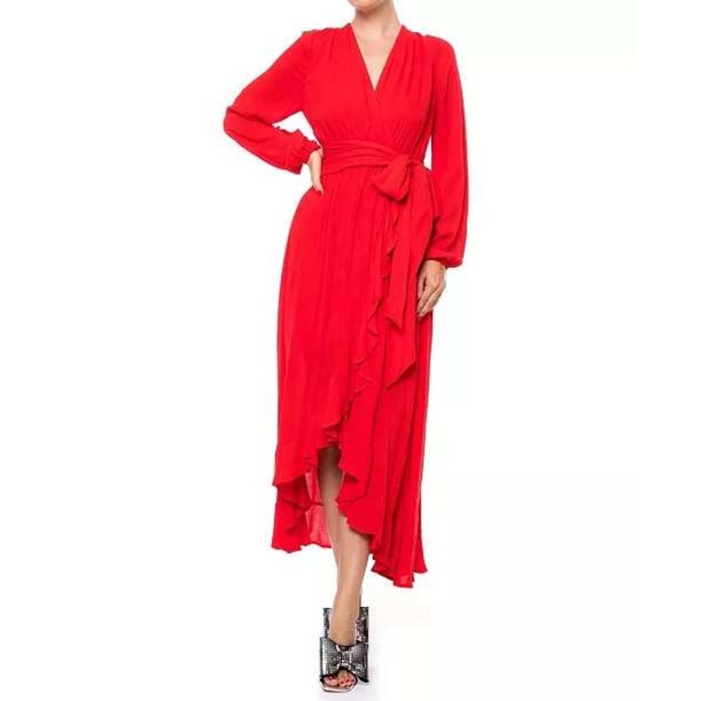 Meghan LA NWT Meadow Maxi Dress Cherry Red High Low Ruffle- Small